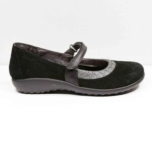 NAOT Mary Jane Black Suede Leather Comfort Flats Shoes Hook Loop Womens 39/8-8.5